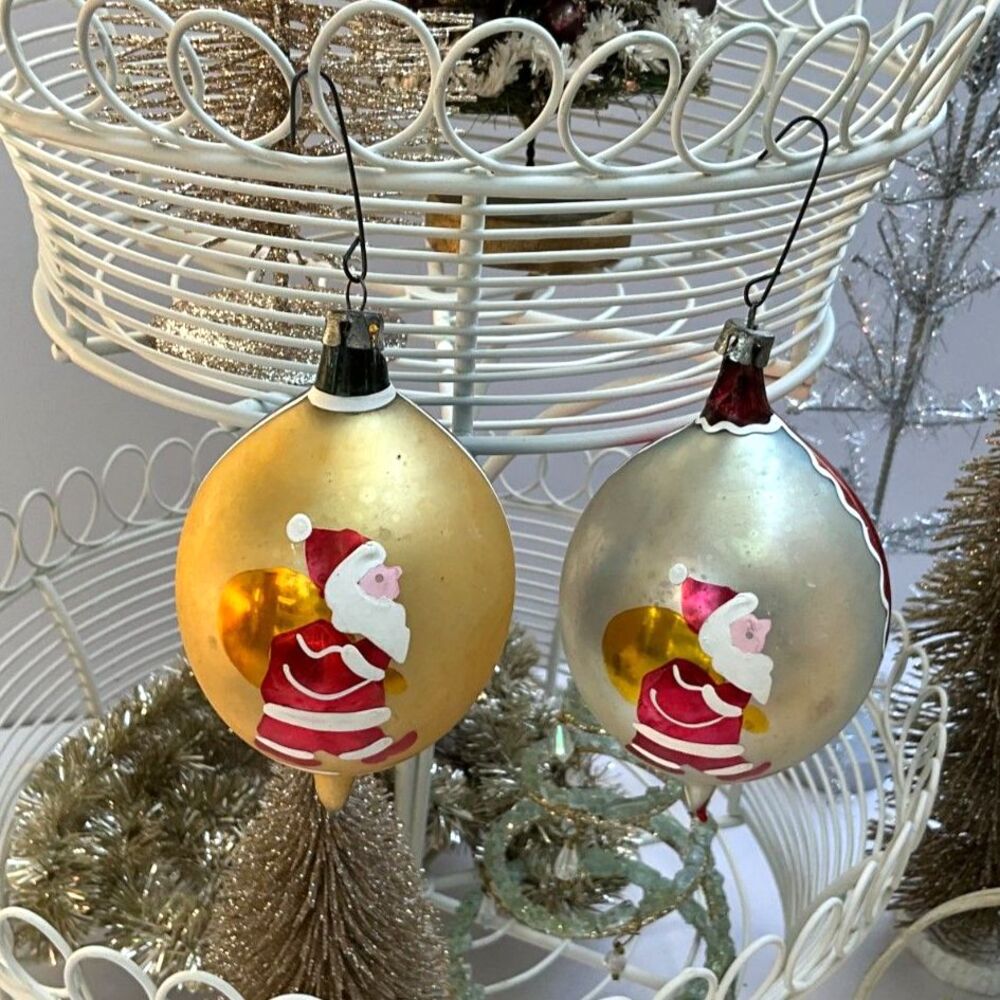 Vintage hand painted Santa Claus ornaments Poland vintage Christmas balls